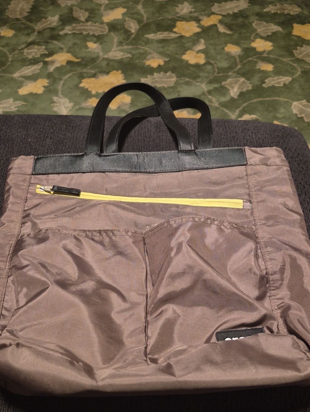 CROCS Brown Laptop Tote with Yellow Zip and Black Handles